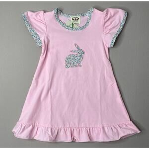 NWT The Oaks Apparel Pink Floral Bunny Applique Short Sleeve Dress Girls 2 Yrs